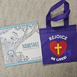Religious Bundle Purple Tote And Namesake Coloring Book